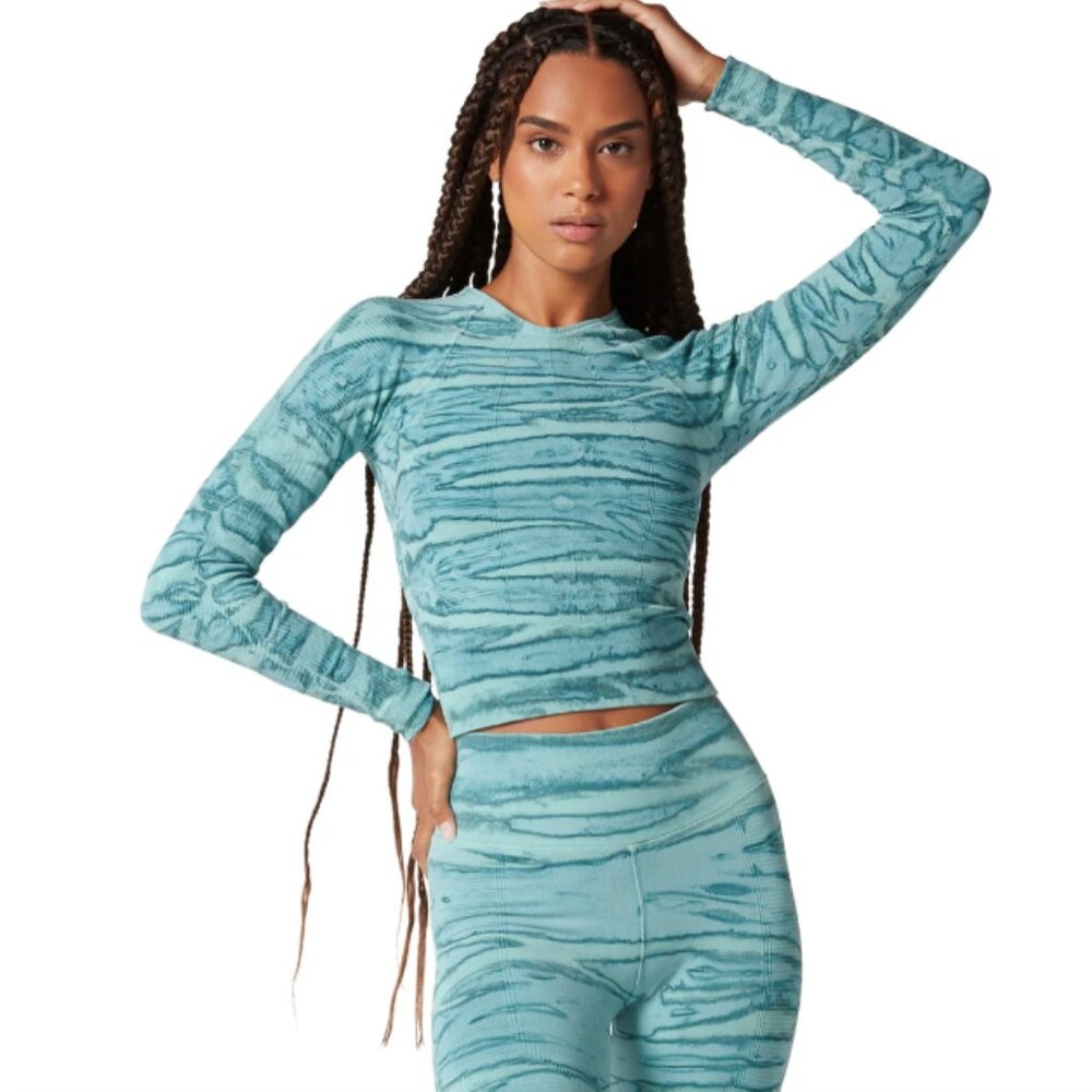 NUX One by One Long Sleeve Hand Tie Dyed Aqua/ Sea Foam Workout Top